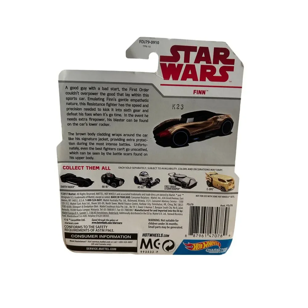 2017 Hot Wheels Star Wars Character Cars The Last Jedi Finn